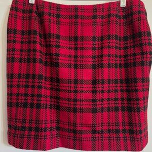 Eddie Bauer Red & Black Plaid Wool Blend A-Line Skirt Size 18